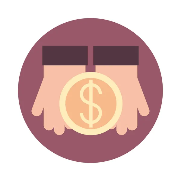 Banco móvel, mãos com dinheiro ícone de estilo bloco de moeda — Vetor de Stock
