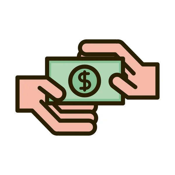 Hände mit Geld Banknote Geschäft Finanzinvestitionen Linie und füllen Symbol — Stockvektor