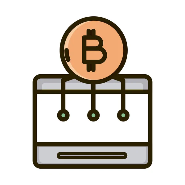 Tablet computador bitcoin criptomoeda negócio financeiro linha de investimento e ícone de preenchimento —  Vetores de Stock