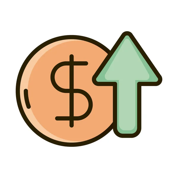 Coin money growth arrow business financial investing line and fill icon — Stock Vector