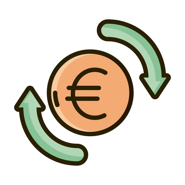 Euro troca de moeda negócio linha de investimento financeiro e ícone de preenchimento — Vetor de Stock