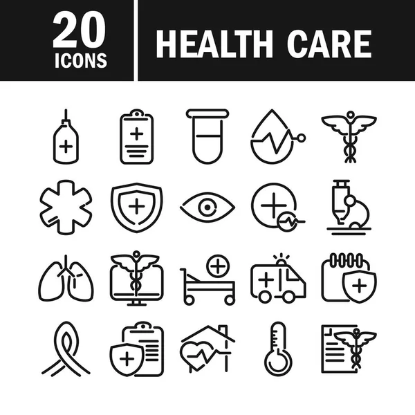 Medical and health care equipment assistance icon set line style — Stock Vector