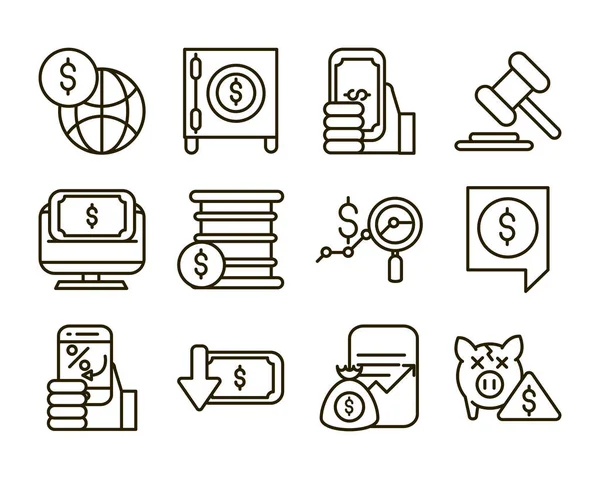 Marché boursier financier entreprise économie argent icônes définir ligne style icône — Image vectorielle