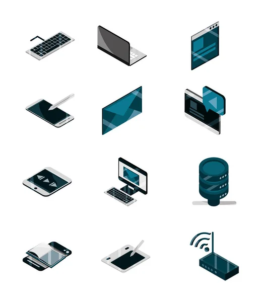 Dispositivo de tecnología gadget digital isométrico iconos aislados conjunto — Archivo Imágenes Vectoriales