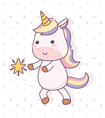 Yıldız çizgi film karakteri sihirli fantezi ile kawaii unicorn