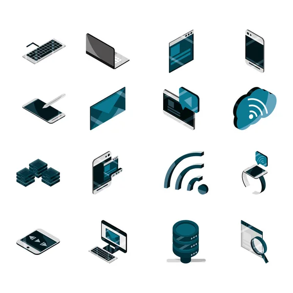 Dispositivo de tecnología gadget digital isométrico iconos aislados conjunto — Archivo Imágenes Vectoriales