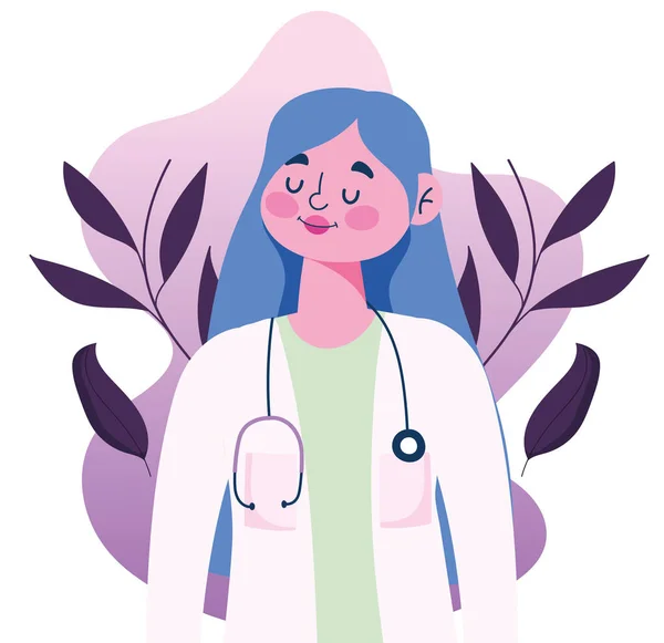 Docteur personnage féminin avec stéthoscope et dessin animé uniforme — Image vectorielle