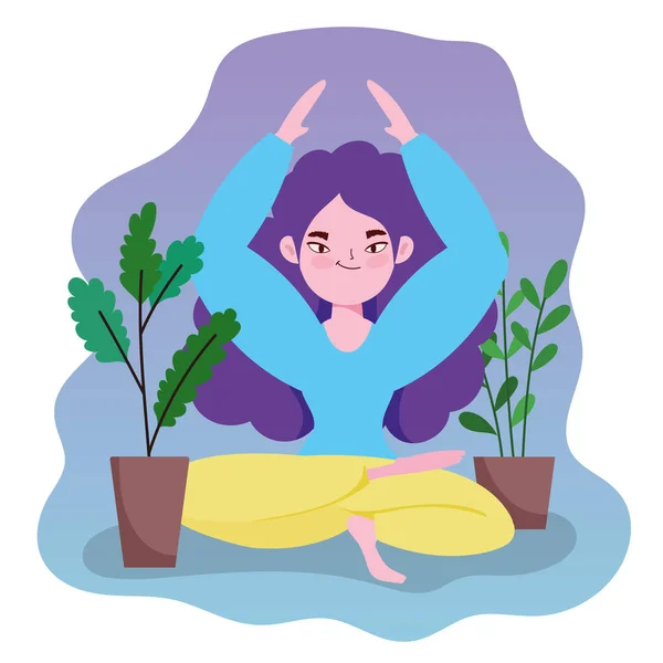 Yoga en línea, chica yoga loto — Vector de stock
