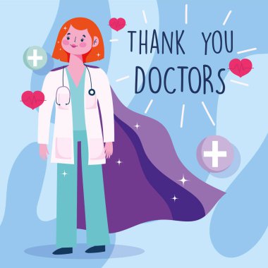 Teşekkürler doktorlar, pelerinli kadın doktor, aşk kalpleri.