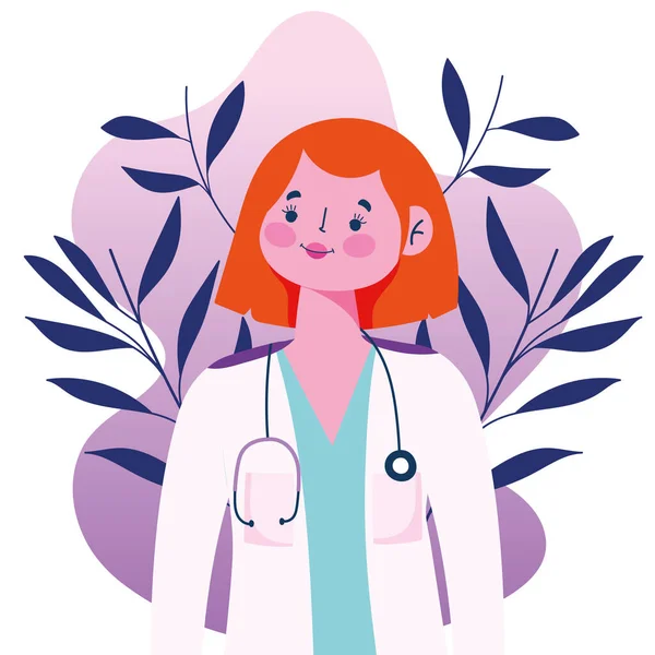 Docteur personnage féminin avec stéthoscope et dessin animé uniforme — Image vectorielle