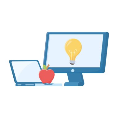 Bilgisayar dizüstü bilgisayar ampulü ve elma vektör tasarımı