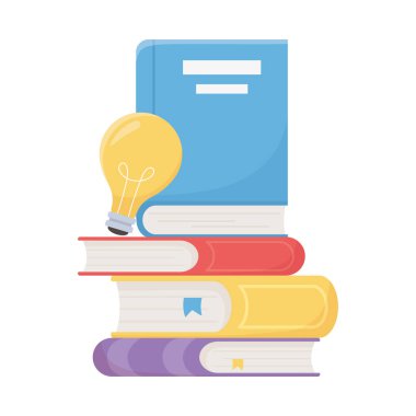 İzole okul kitapları ve ampul vektör tasarımı