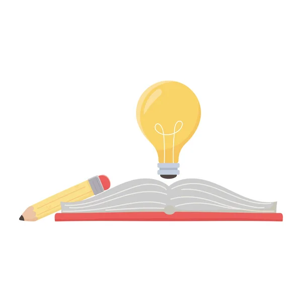 Design de vetor de lápis e lâmpada de livro escolar isolado — Vetor de Stock