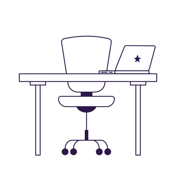 Escritorio de la silla de oficina aislado y diseño de vector portátil — Vector de stock