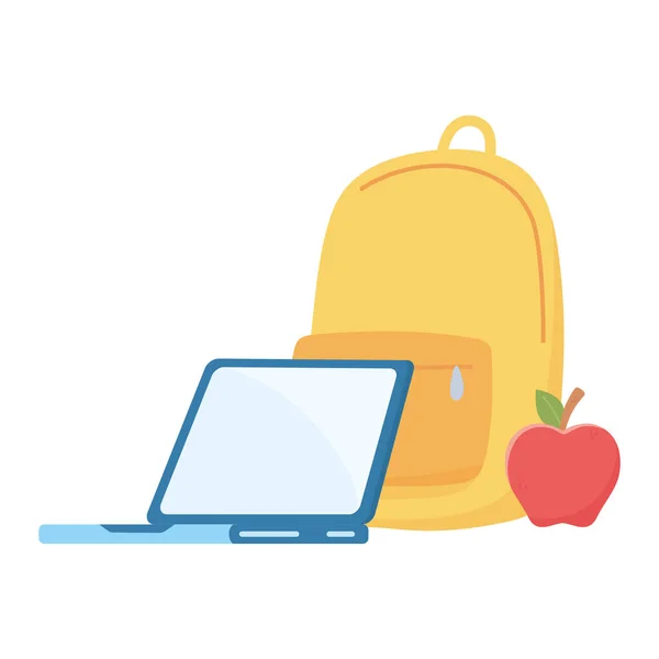 Odizolowany laptop torba szkolna i projekt wektor jabłko — Wektor stockowy