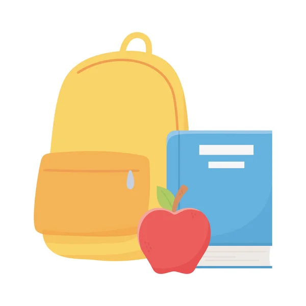 Isolated school bag book and apple vector design — Stock Vector
