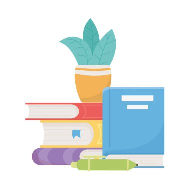 İzole okul kitapları ve bitki vektör tasarımı