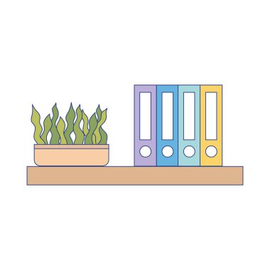 Kitaplı raflar ve bitki vektör tasarımı