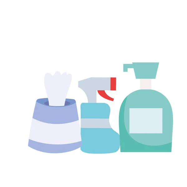 Spray bouteille distributeur de savon et mouchoirs boîte vecteur design — Image vectorielle