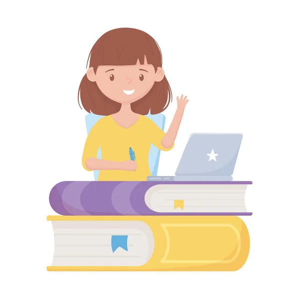 Školní dívka s perem knihy a notebook vektor design — Stockový vektor