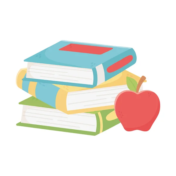 Livros escolares isolados e design de vetor de maçã — Vetor de Stock