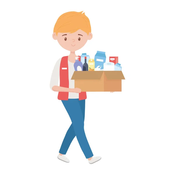 Seller man with products inside box vector design — Stock Vector