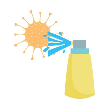 Covid 19 virüsü ve sabun şişesi vektör tasarımı