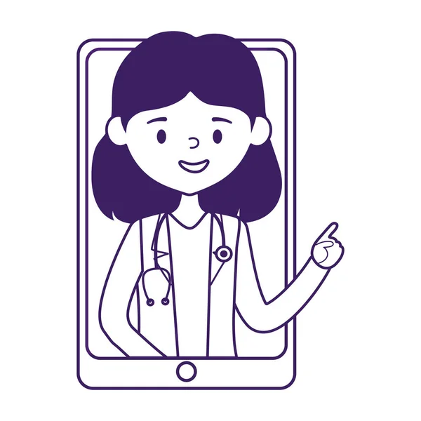 แพทย์หญิงที่โดดเดี่ยว ภายในสมาร์ทโฟนการออกแบบเวกเตอร์ — ภาพเวกเตอร์สต็อก