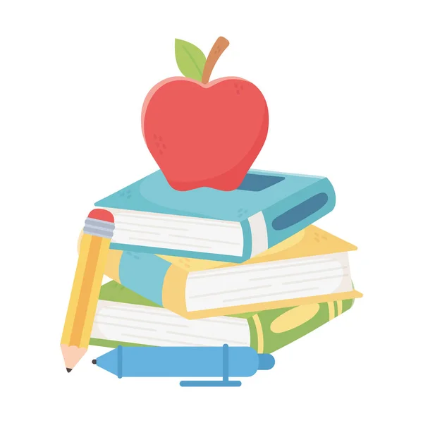 Ізольовані шкільні книги олівець та яблуко Векторний дизайн — стоковий вектор