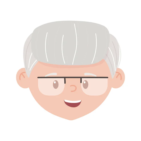 Cabeza de abuelo aislado con gafas de diseño vectorial — Vector de stock