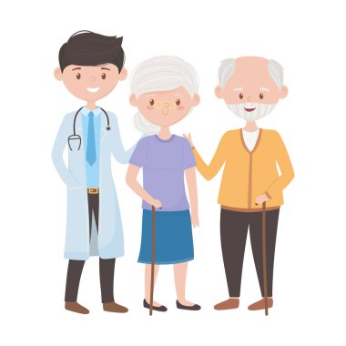 Doktor yaşlı kadın ve erkek vektör tasarımı