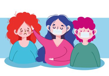 Maskeli ve ateşli kadın ve erkek vektör tasarımı