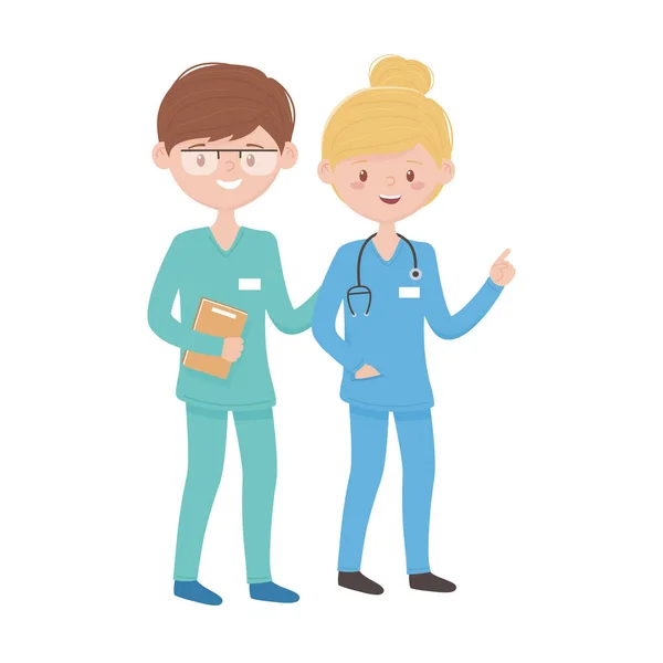 Femme et homme médecin avec dessin vectoriel de document — Image vectorielle