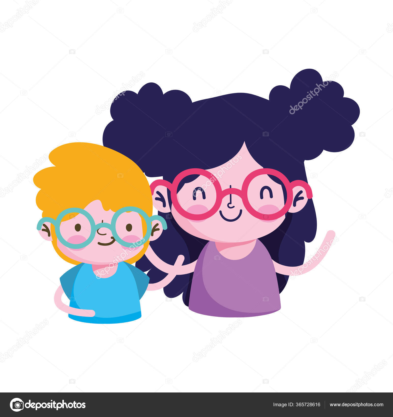 Изолированный мальчик и девочка мультфильм с векторным