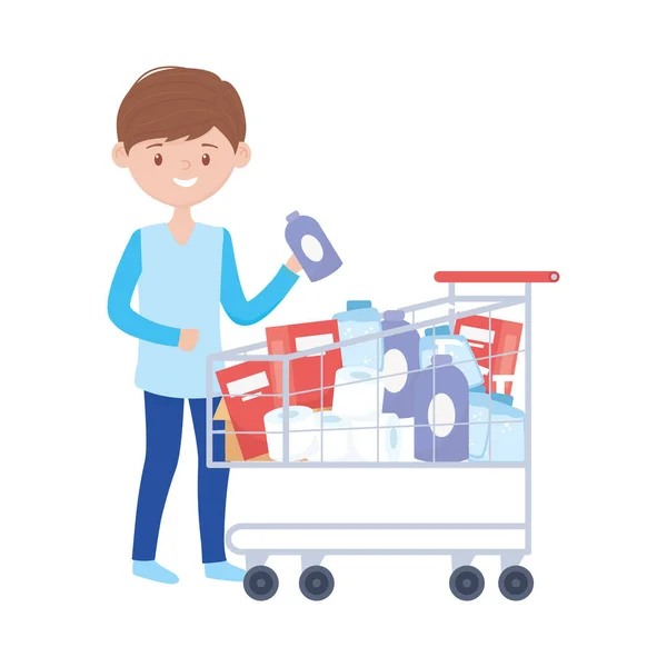 Man shopping with cart and products wektor design — Wektor stockowy