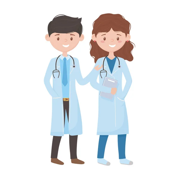 Woman and man doctor with document vector design — Stock Vector