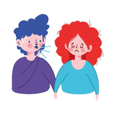 Kuru öksürük vektörü tasarımı olan kadın ve erkek