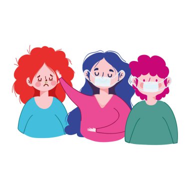 Maskeli ve ateşli kadın ve erkek vektör tasarımı