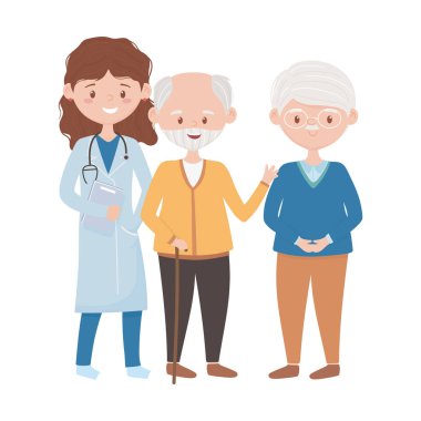 Yaşlı adam vektör tasarımlı izole kadın doktor.