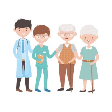 Doktor yaşlı kadın ve erkek vektör tasarımı