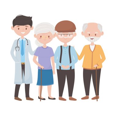 Doktor yaşlı kadın ve erkek vektör tasarımı