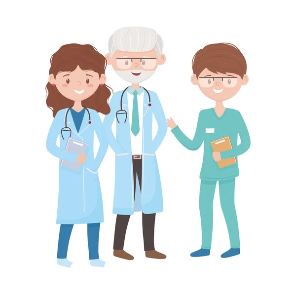 Mujer y hombre médico con diseño de vectores de documentos — Vector de stock