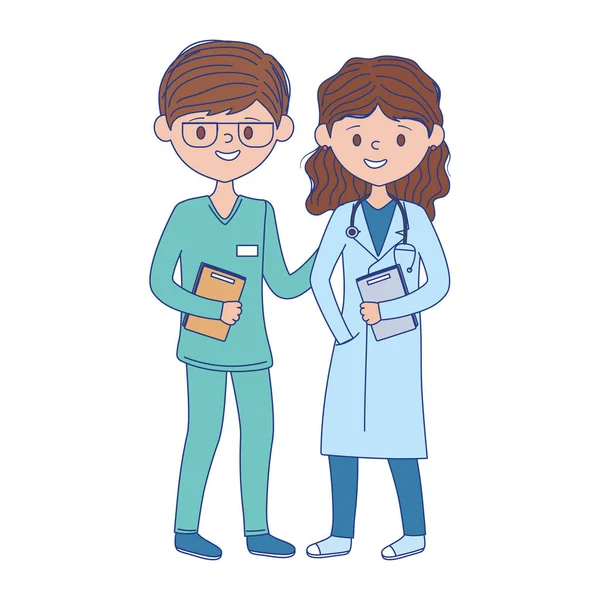 Femme et homme médecin avec dessin vectoriel de document — Image vectorielle