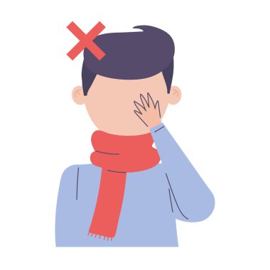 covid 19 coronavirus, hasta adam yüz önleme, izole ikon dokunmaktan kaçınır