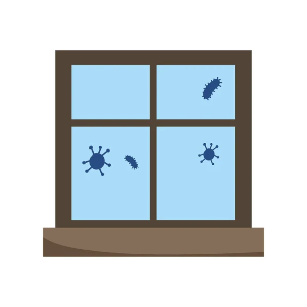 Διαμονή στο σπίτι παράθυρο covid 19 ασθένεια απομονωμένο εικονίδιο σε λευκό φόντο — Διανυσματικό Αρχείο