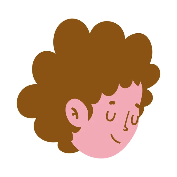 Jong jongen gezicht cartoon karakter geïsoleerd pictogram wit achtergrond — Stockvector