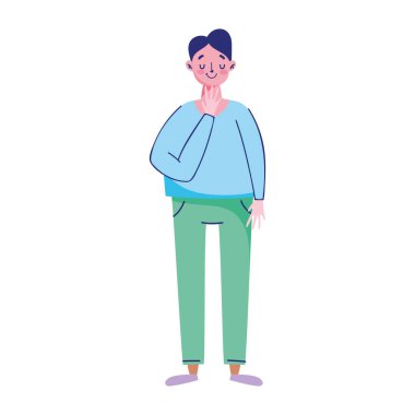 Genç adam Cartroon karakteri beyaz arkaplanda izole edilmiş bir simge duruyor