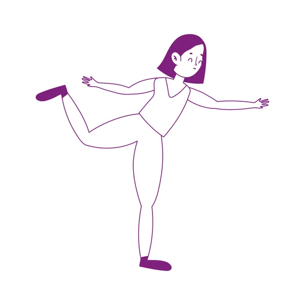 Yoga pozisyonunda genç bir kadın izole edilmiş beyaz arka plan üzerinde çalışıyor. — Stok Vektör