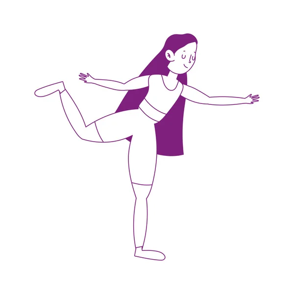 Joven mujer en yoga pose practicando aislado icono fondo blanco — Vector de stock