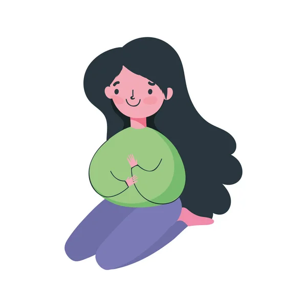 Niedliches Mädchen auf den Knien Charakter Cartoon isoliert Symbol auf weißem Hintergrund — Stockvektor